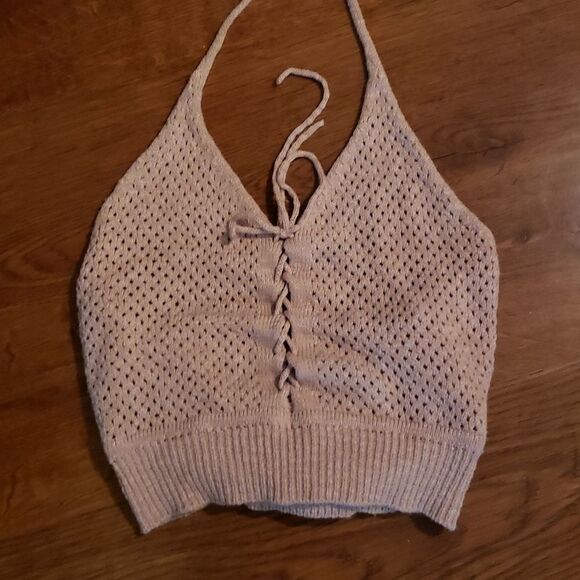 Crochet Halter Crop Knit Top - Picture 1 of 5